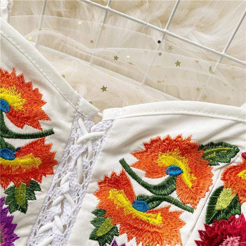 Cosmic Bloom Lace Up Tank
