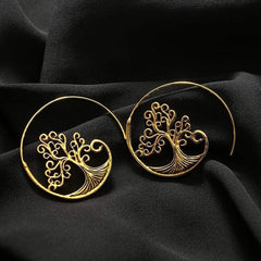 Tree Of Life Spiral Hoop Earrings