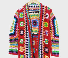 Hand Knitted Rainbow Crochet Cardigan