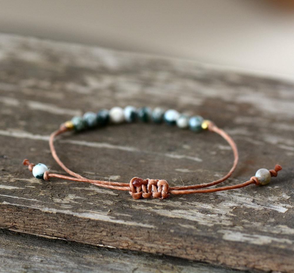 Handmade Natural Tree Agate Stone Adjustable Bracelet