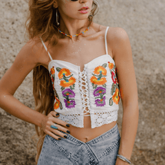 Cosmic Bloom Lace Up Tank