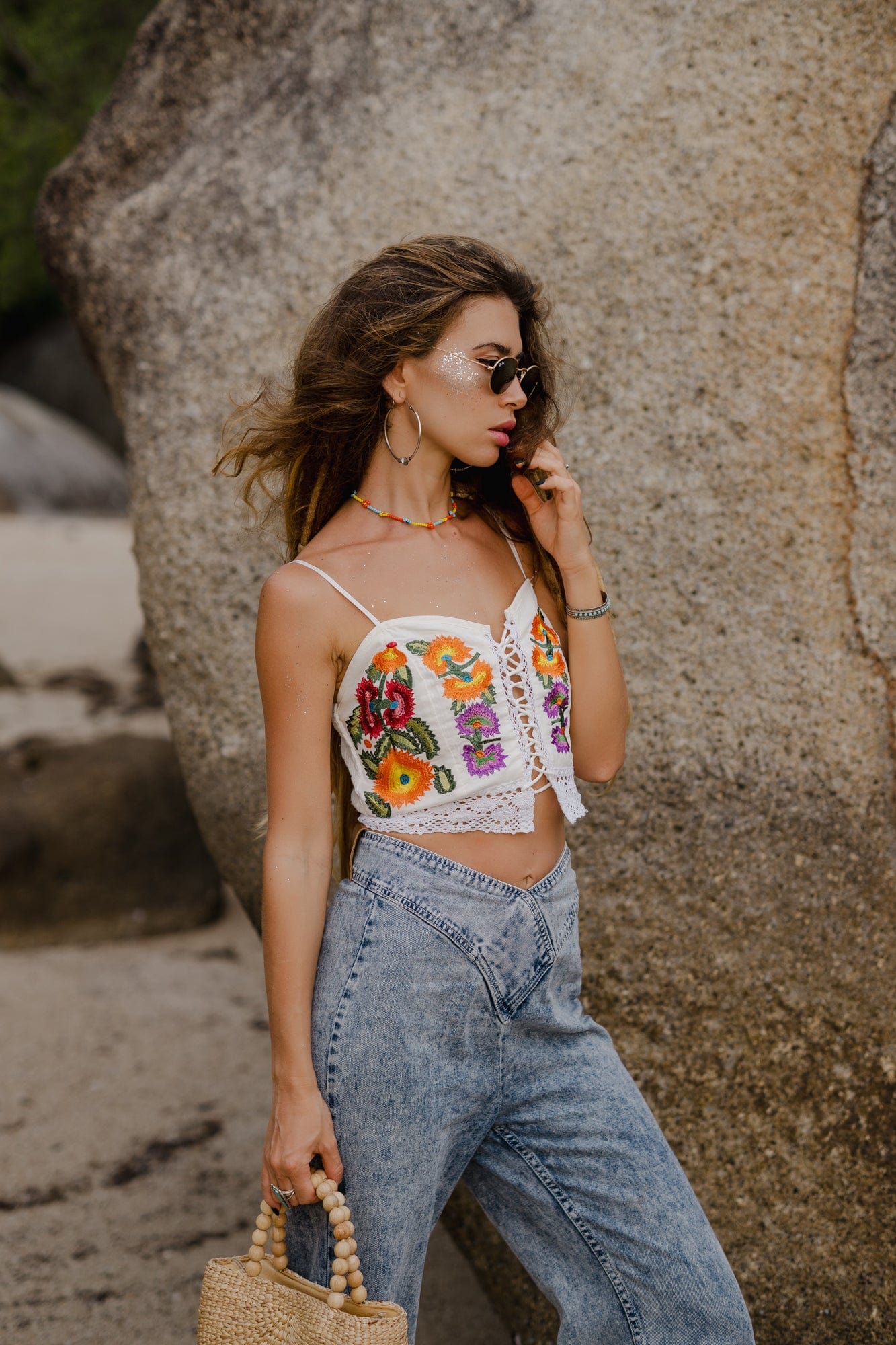 Cosmic Bloom Lace Up Tank