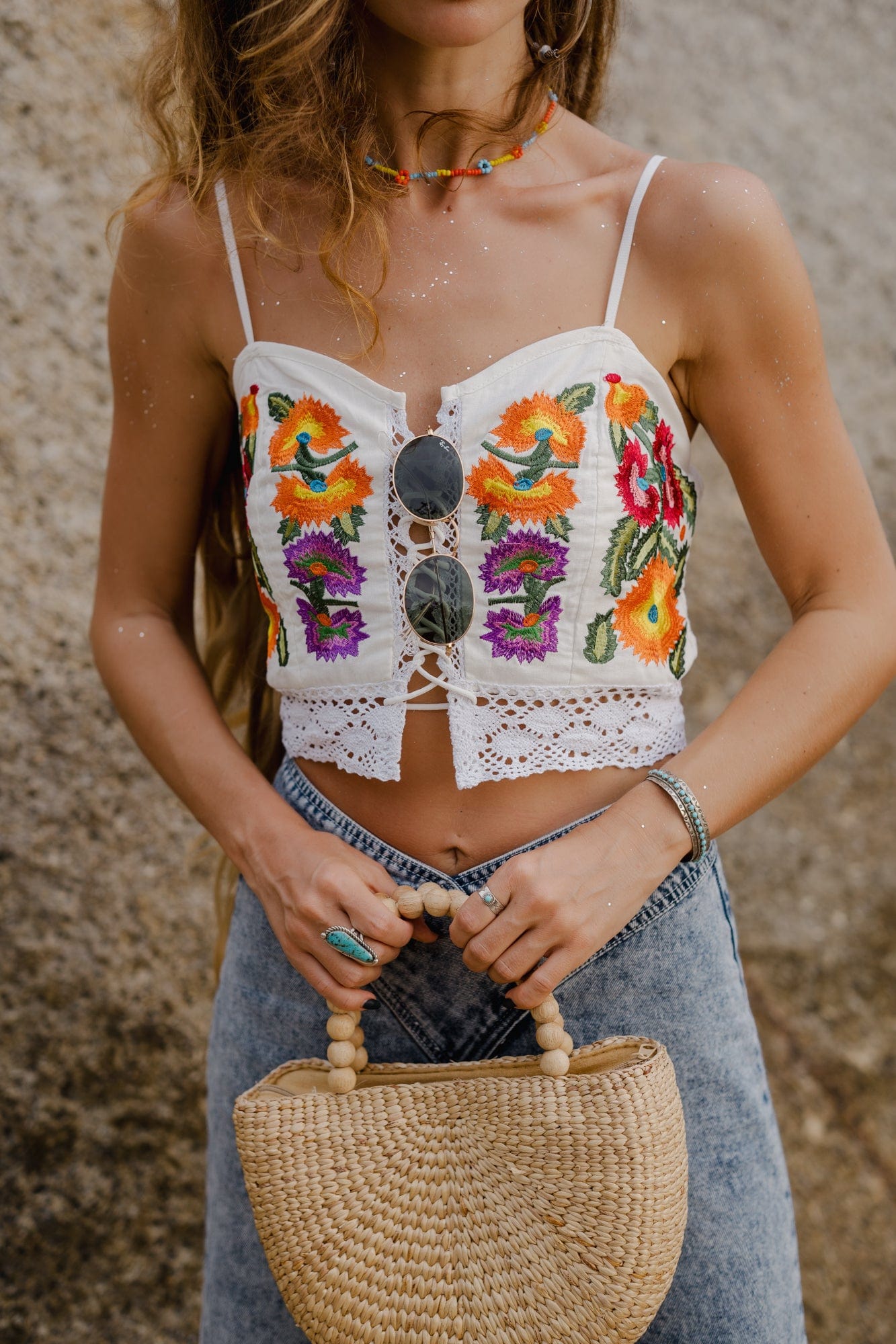 Cosmic Bloom Lace Up Tank