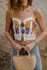 Cosmic Bloom Lace Up Tank