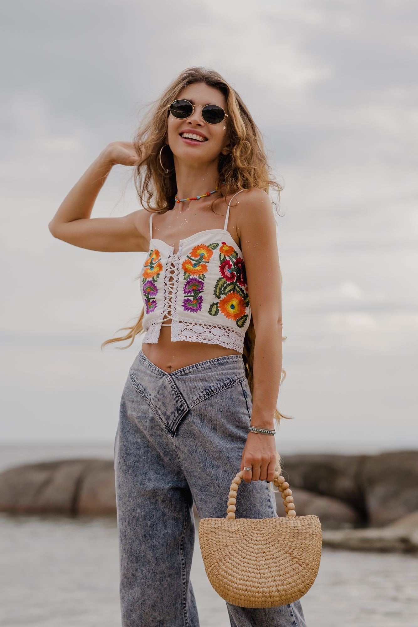 Cosmic Bloom Lace Up Tank
