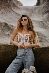 Cosmic Bloom Lace Up Tank