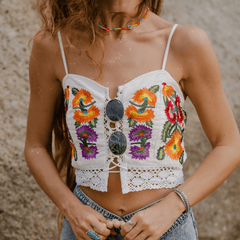 Cosmic Bloom Lace Up Tank