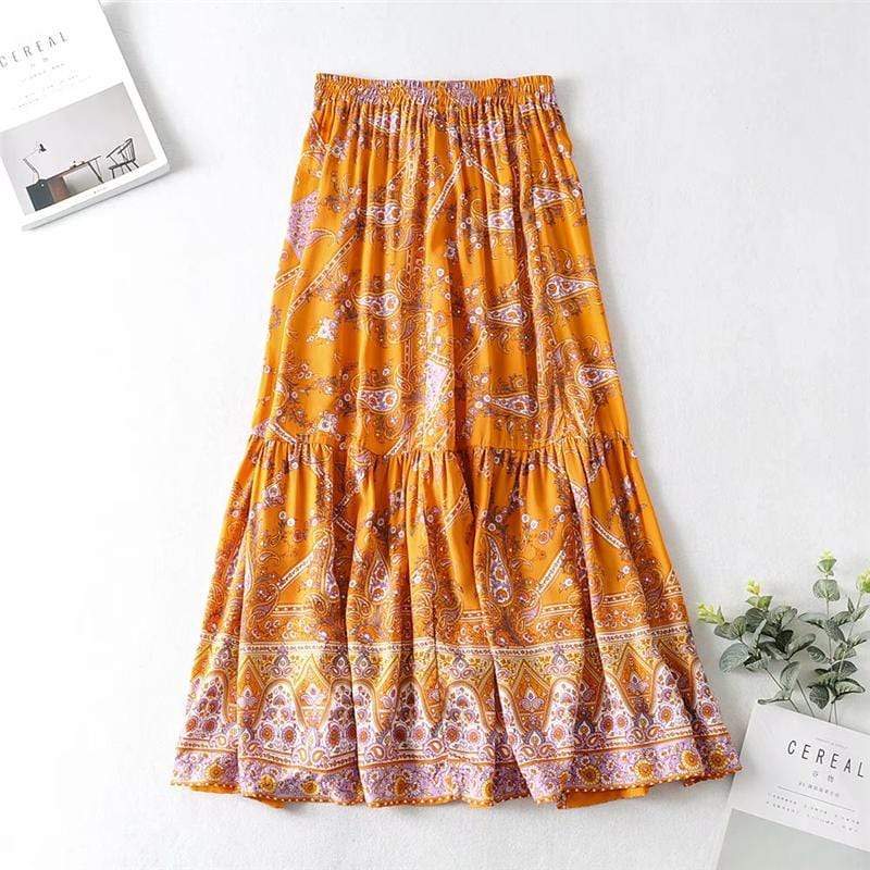 Orange Boho Style Vintage Skirt