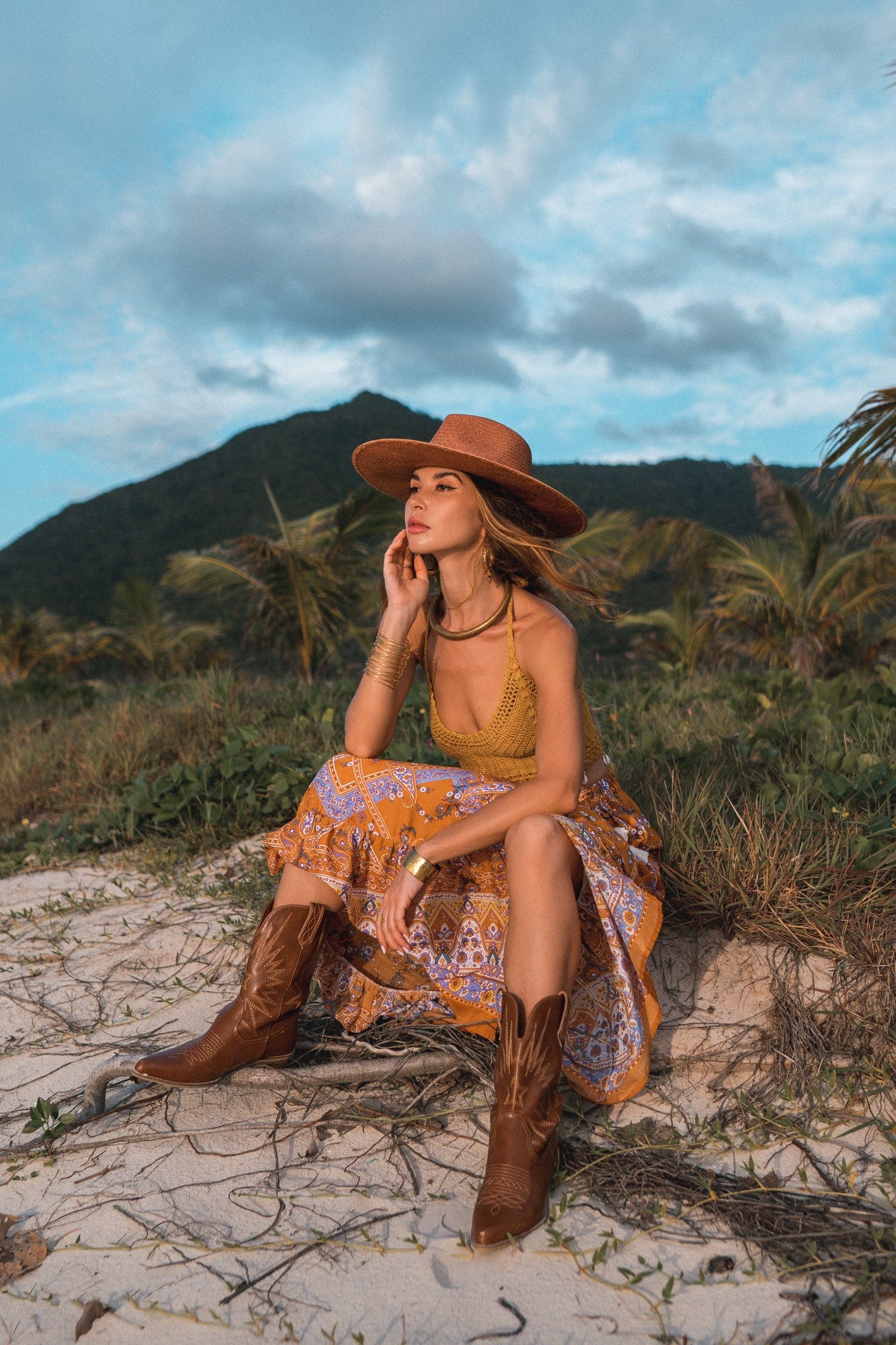 Orange Boho Style Vintage Skirt