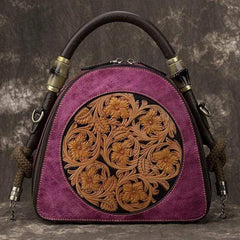 Floral Embossed Leather U-Handbag