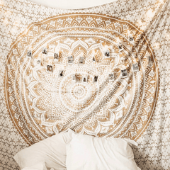 Gold and White Mandala Tapestry