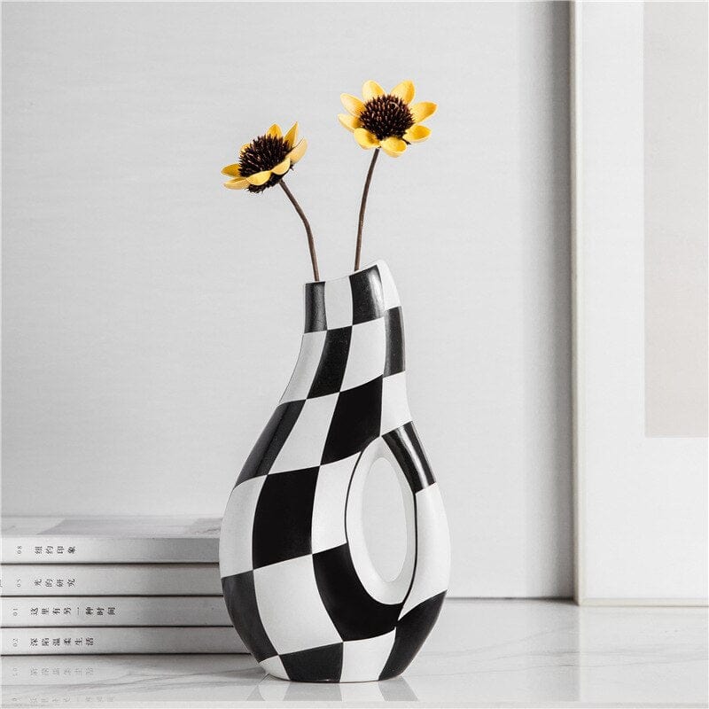 Handpainted Checkered Ceramic Vase