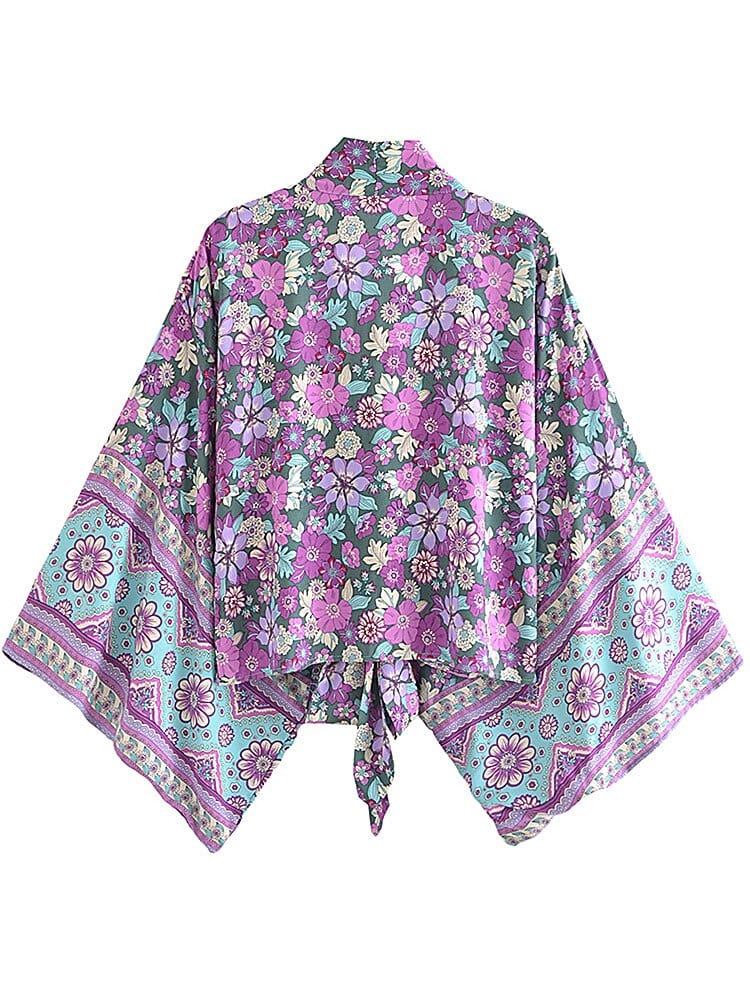 Cosmos Cropped Kimono in Purple