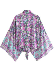 Cosmos Cropped Kimono in Purple