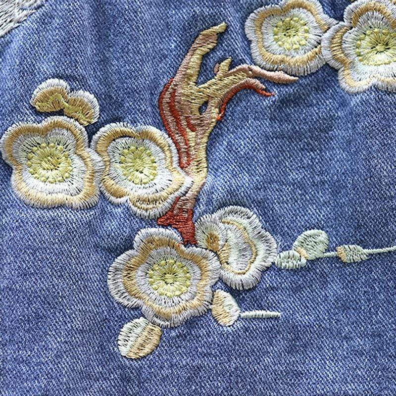 Crane Embroidered Denim Jacket (2 Colors)