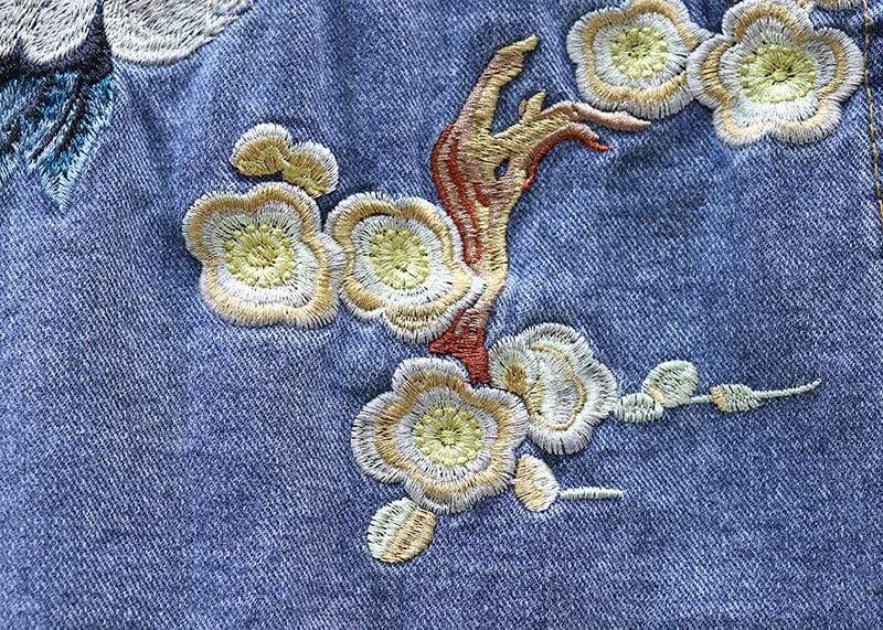 Crane Embroidered Denim Jacket (2 Colors)