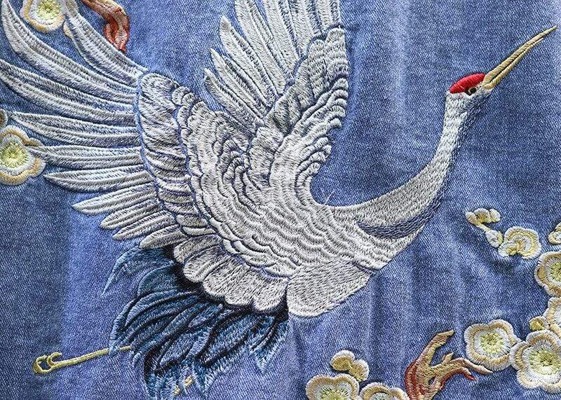 Crane Embroidered Denim Jacket (2 Colors)