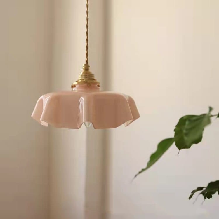 Cream Floral Brass Pendant Light