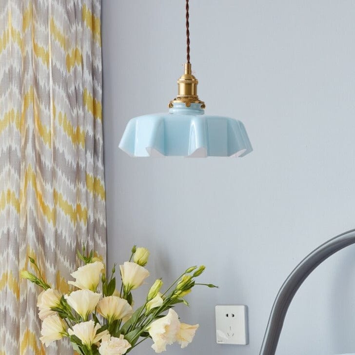 Cream Floral Brass Pendant Light