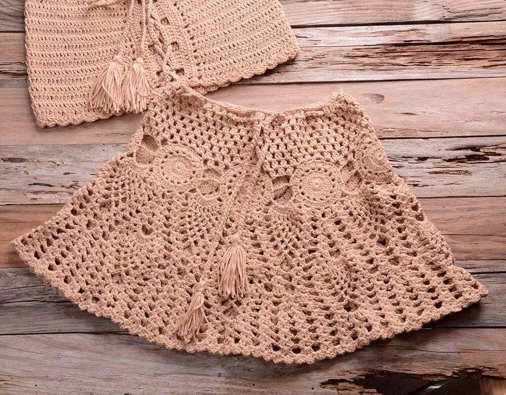 Crochet Bikini Top Skirt Set