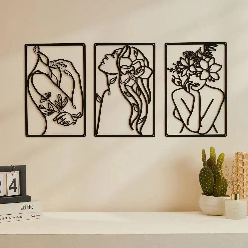 Flower Woman Abstract 3 Piece Wall Art