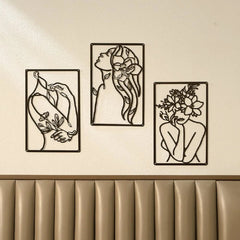 Flower Woman Abstract 3 Piece Wall Art