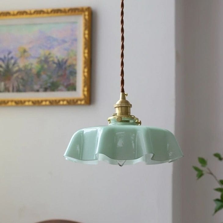 Cream Floral Brass Pendant Light