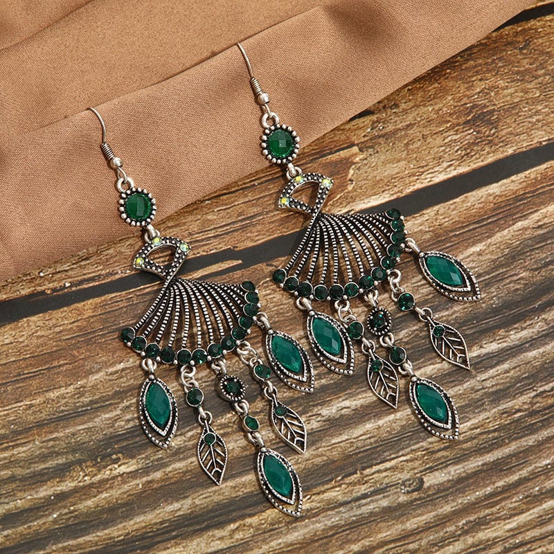 Hollow Rhinestone Drop Leaf Earrings