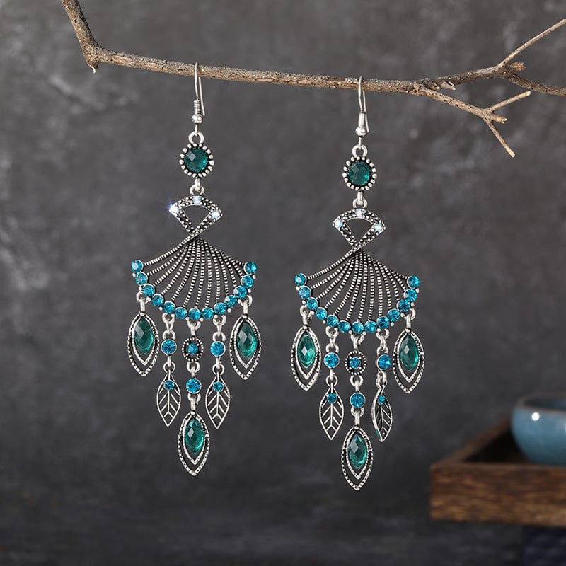 Hollow Rhinestone Drop Leaf Earrings