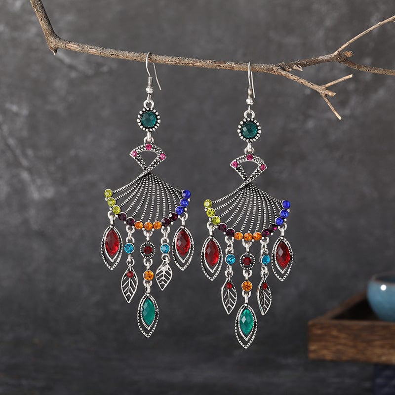 Hollow Rhinestone Drop Leaf Earrings