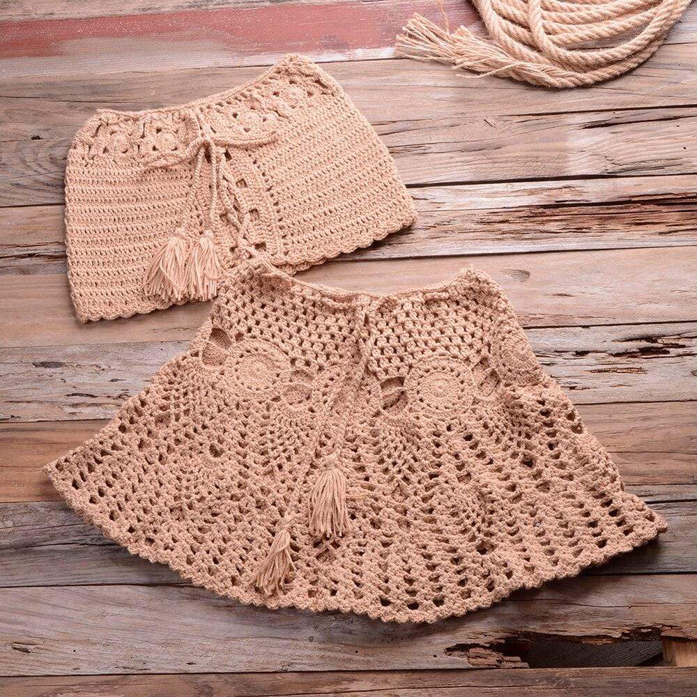 Crochet Bikini Top Skirt Set