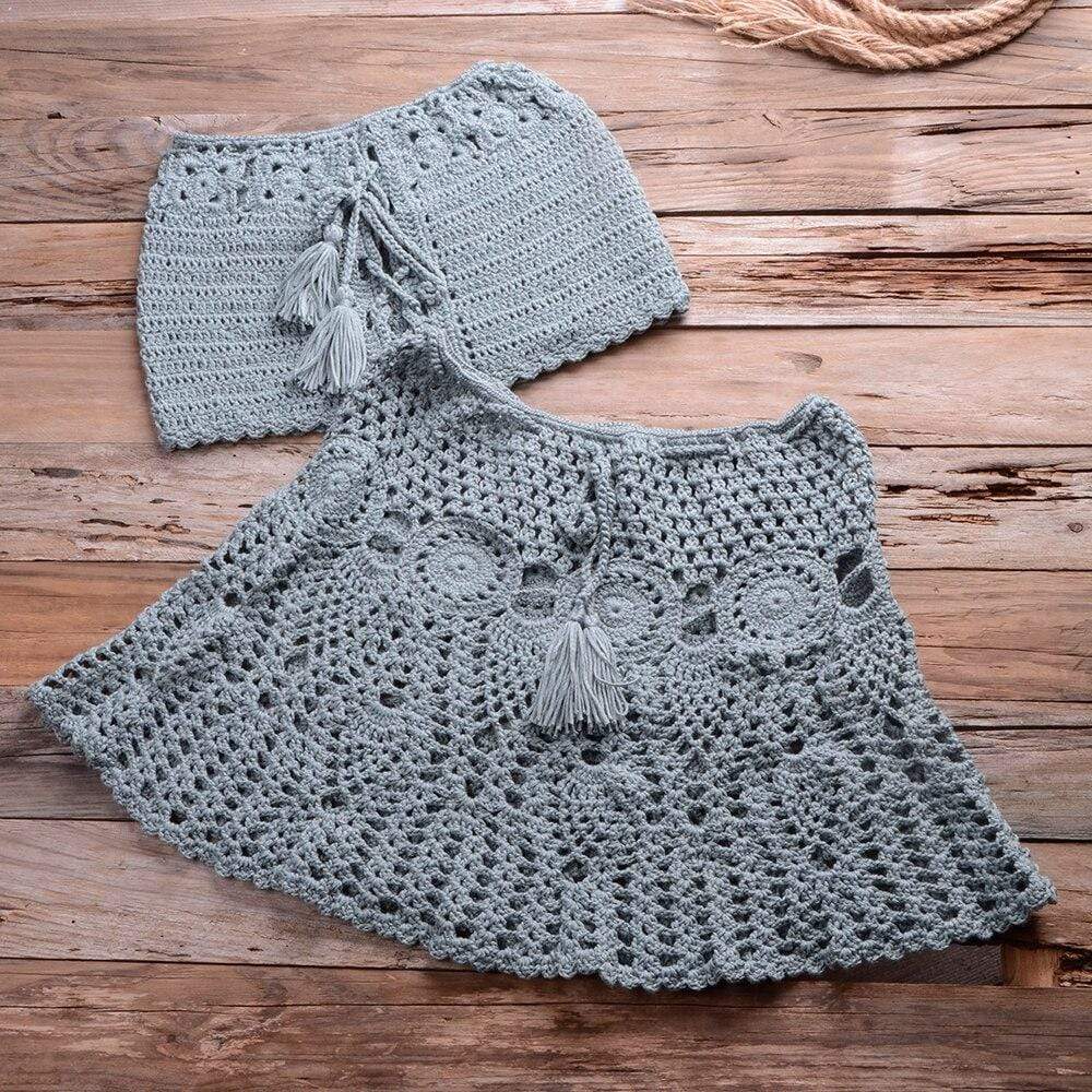 Crochet Bikini Top Skirt Set