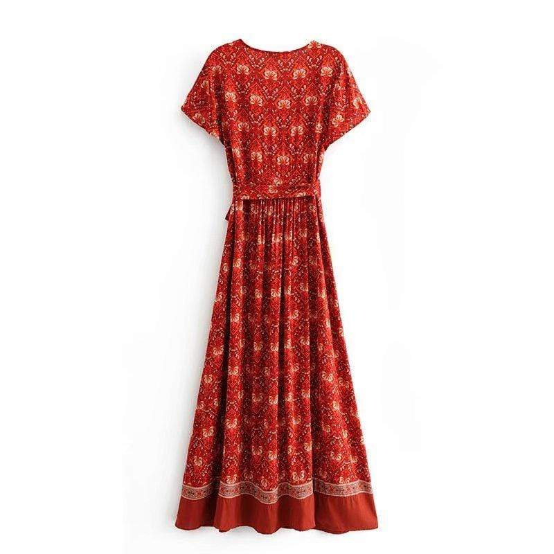 Pandora Red Vintage Floral Wrap Maxi Dress
