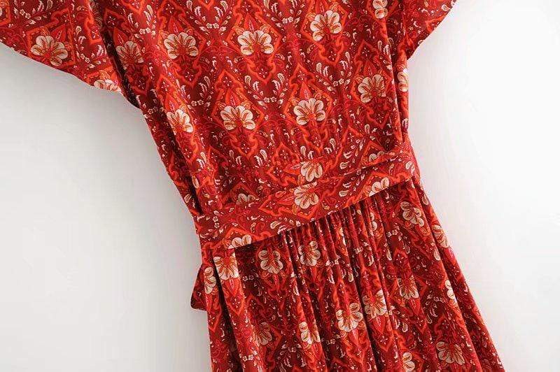 Pandora Red Vintage Floral Wrap Maxi Dress
