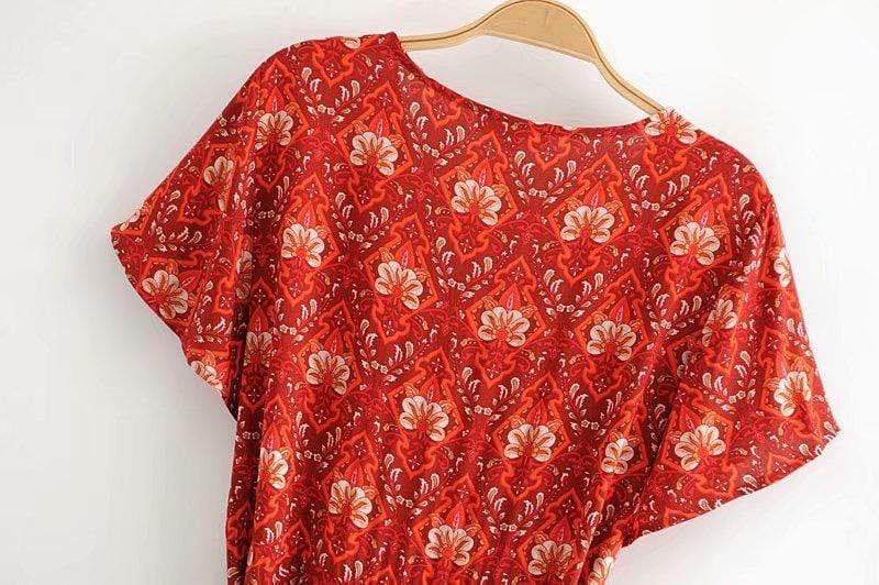 Pandora Red Vintage Floral Wrap Maxi Dress