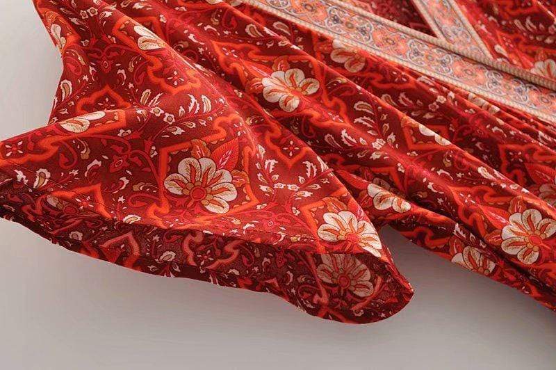Pandora Red Vintage Floral Wrap Maxi Dress