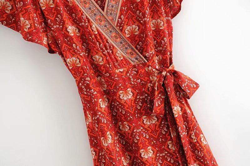 Pandora Red Vintage Floral Wrap Maxi Dress