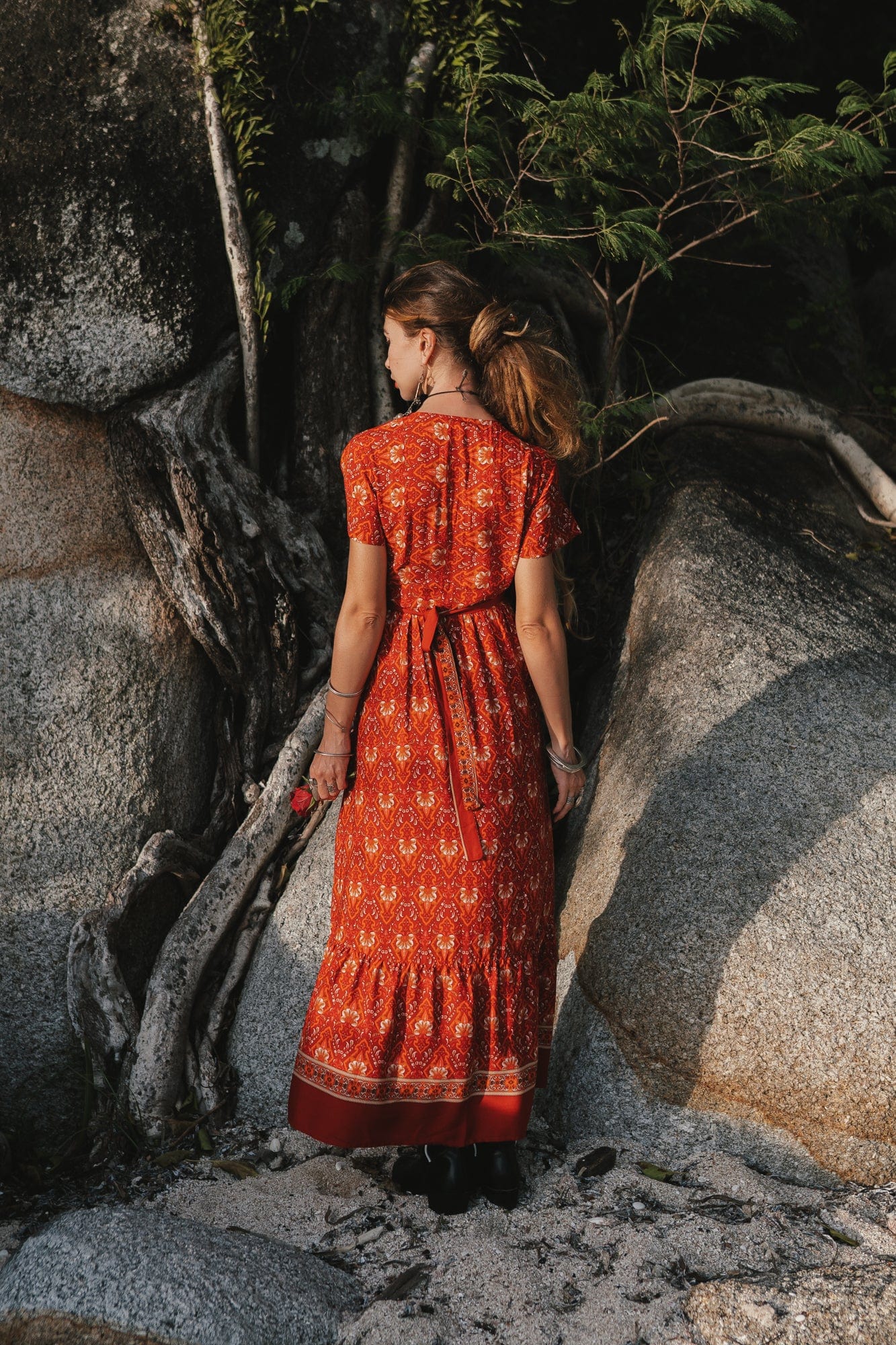 Pandora Red Vintage Floral Wrap Maxi Dress