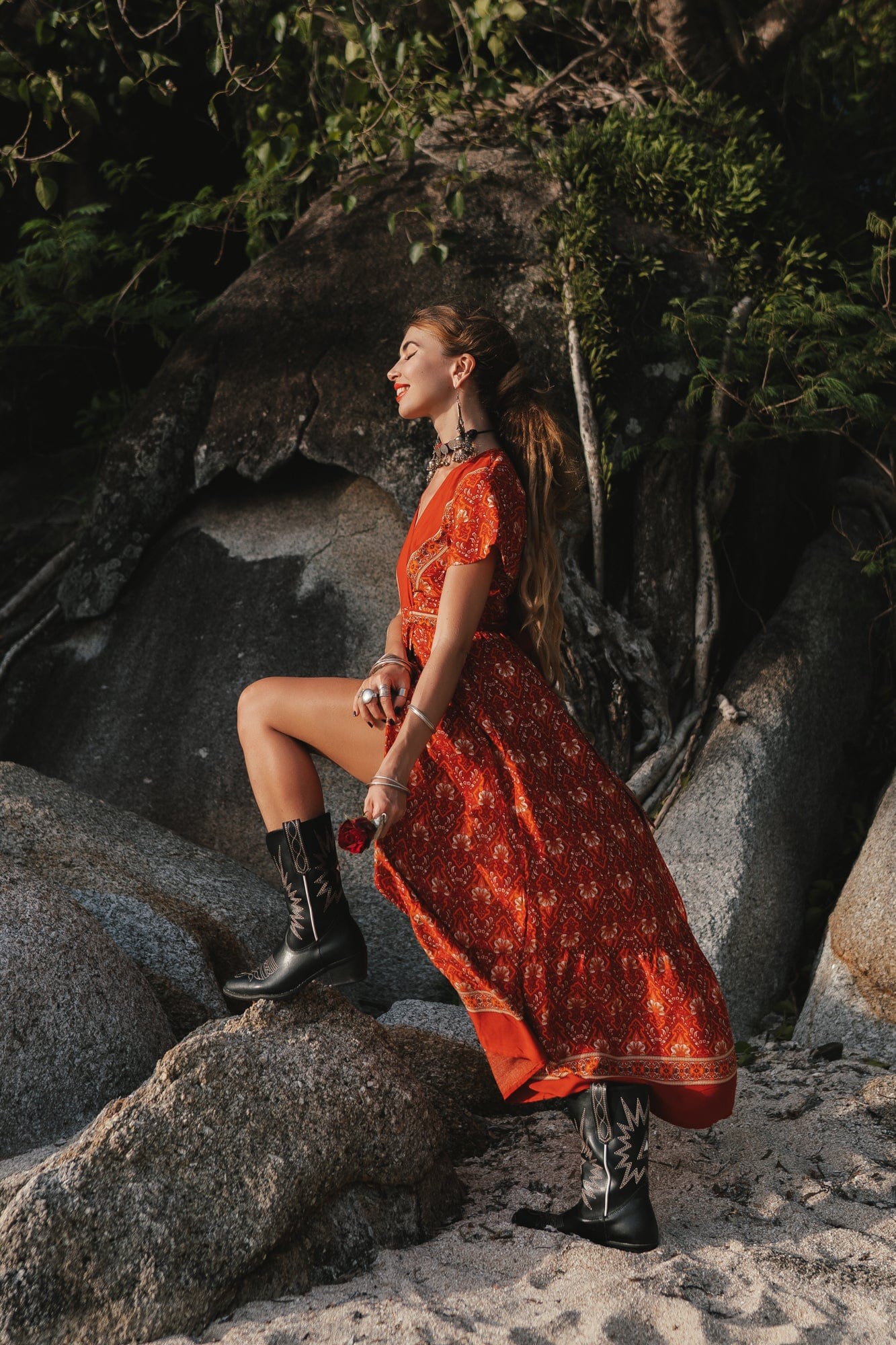 Pandora Red Vintage Floral Wrap Maxi Dress