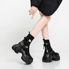 Alt Fashion Metal Buckle High-top Sneakers Ankle Boot