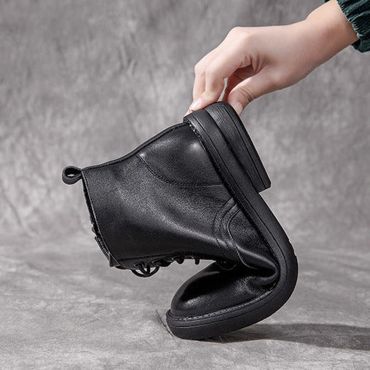 Leather Casual and Light Lace-up Zipper Ankle Boot