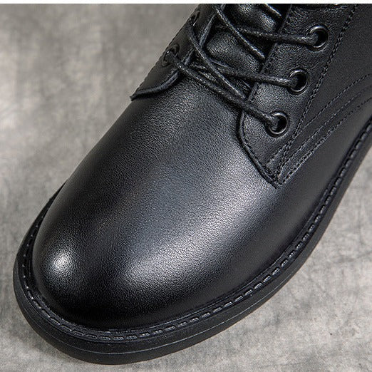 Leather Casual and Light Lace-up Zipper Ankle Boot