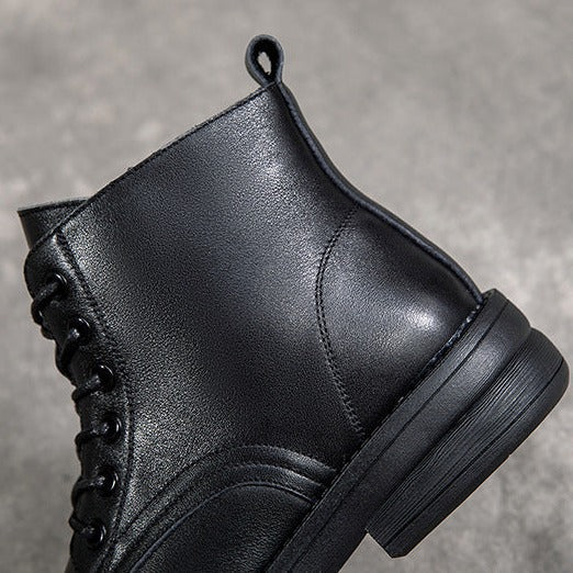 Leather Casual and Light Lace-up Zipper Ankle Boot