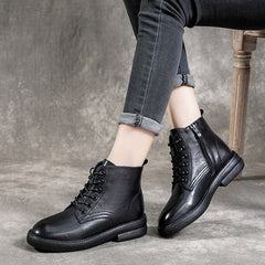 Leather Casual and Light Lace-up Zipper Ankle Boot