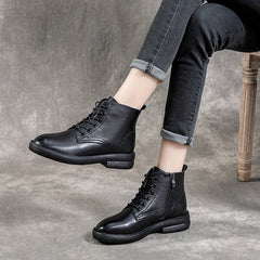 Leather Casual and Light Lace-up Zipper Ankle Boot