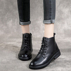 Leather Casual and Light Lace-up Zipper Ankle Boot