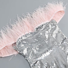 Sequin Off-shoulder Feather Prom Mini Dress