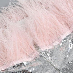 Sequin Off-shoulder Feather Prom Mini Dress