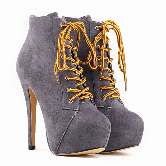 Boots with Heel Platform Ankle Lace up Sexy High Heeled Shoes