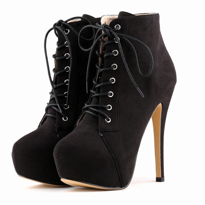 Boots with Heel Platform Ankle Lace up Sexy High Heeled Shoes